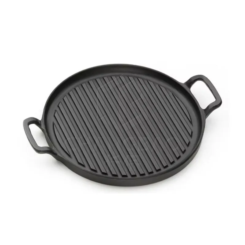 Striped Round Cast Iron Frying Pan, Uncoated Grill Pan, Grill Pan, 31cm