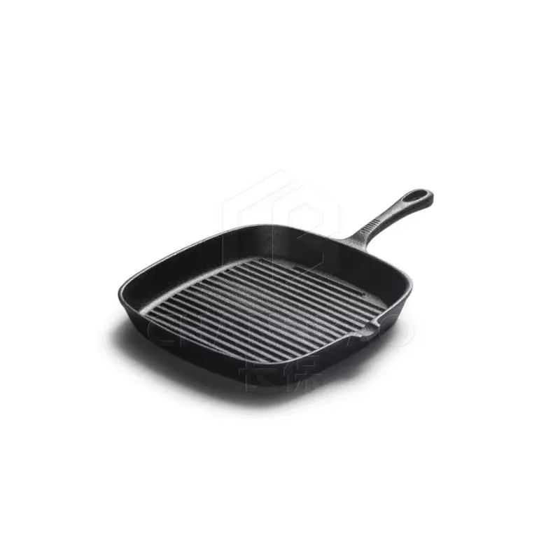 Cast Iron Frying Pan Dish, Uncoated, Western Beef Steak Pan, Striped Square Cast Iron Pan, 24cm