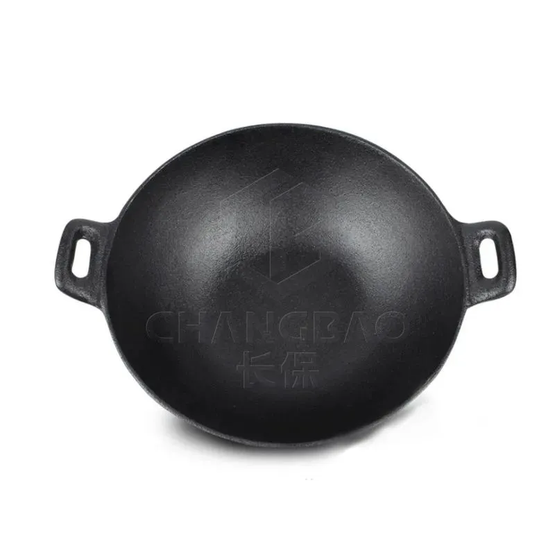 24cm Cast Iron Wok with Wood Lid
