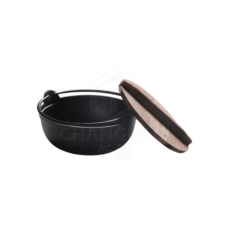 19cm/25cm/27cm/29cm Cast Iron Stew Pot with Wood Cover, Japanese Sukiyaki Stew Pot, Uncoated, Outdoor Field Hanging Pot