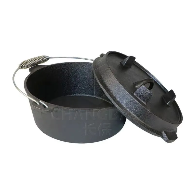 25cm Cast Iron Dutch Oven Camping Pot Outdoor Portable Multi-function Cookware Stew Pot Barbecue Pot Soup Picnic Pot