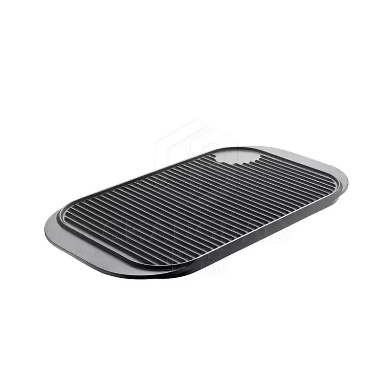 Rectangular Cast Iron Striped Barbecue Meat Grill, Double-sided Skillet, 44x24cm