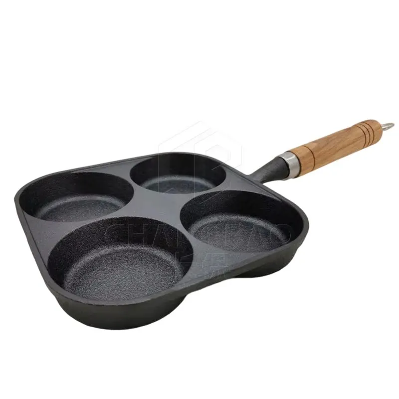 4 Holes Cast Iron Pan Uncoated Egg Burger Pan