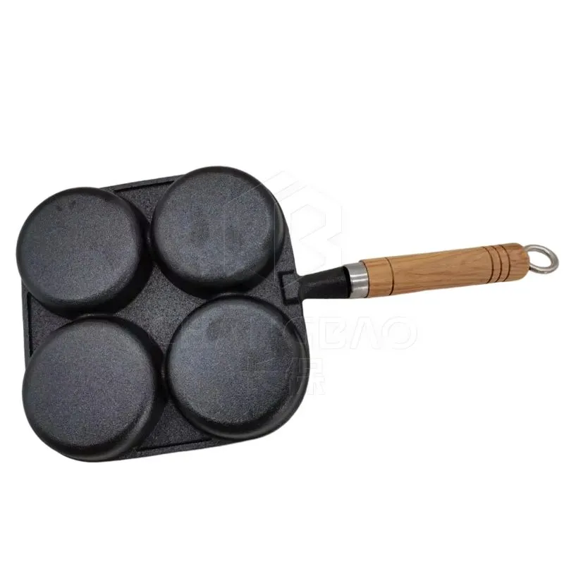 4 Holes Cast Iron Pan Uncoated Egg Burger Pan