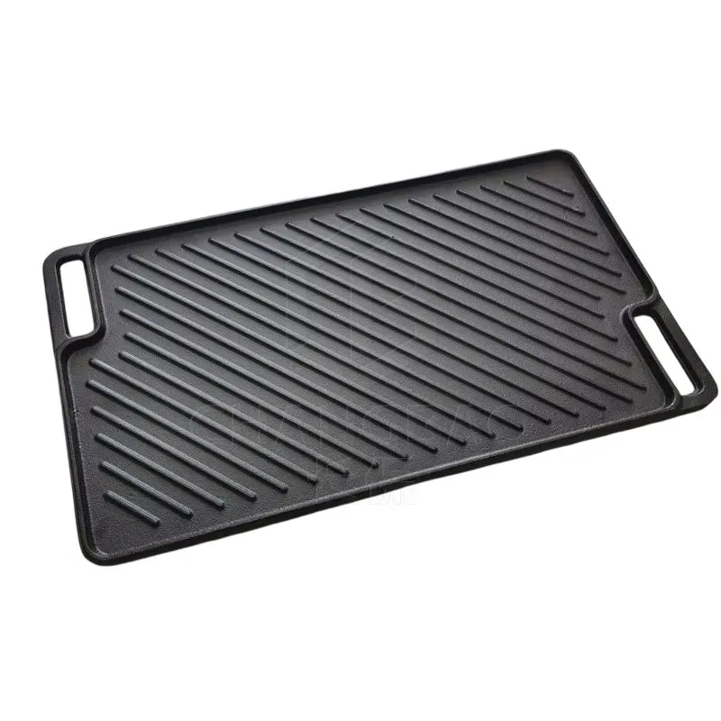 Cast Iron Double Sided Grill Skillet, Non-coating Bakeware, BBQ Grille, Roasting Pan, 18"*10.23"
