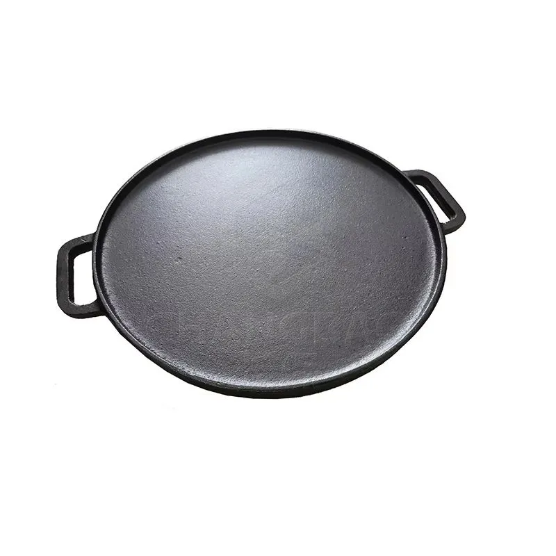 Double-Sided Round Cast Iron Frying Pan, Multifunctional, Uncoated, Teppanyaki Steak Skillet, 30cm