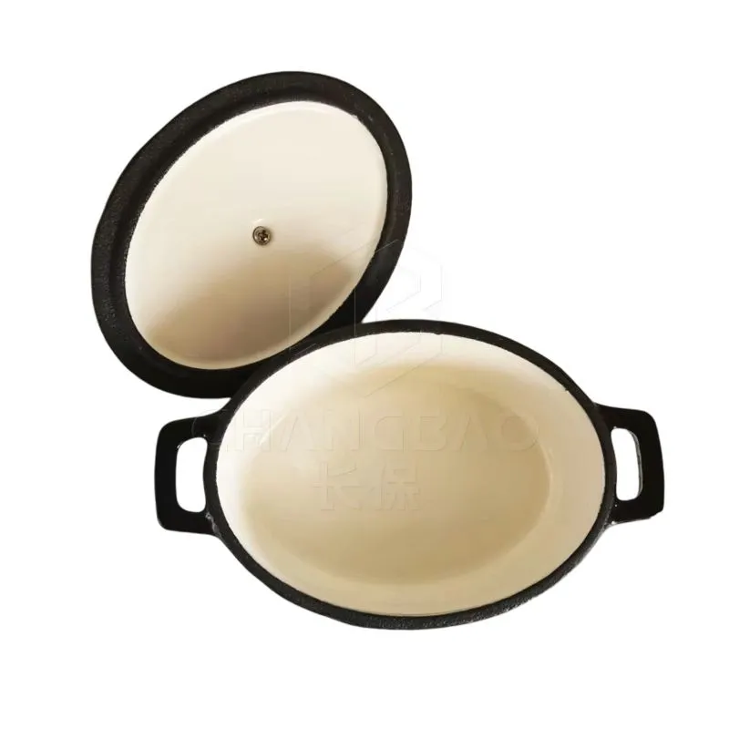 Oval Black Enamel Cast Iron Mini Casseroles, Small Soup Pot, Cheese Pan, 12.5cm