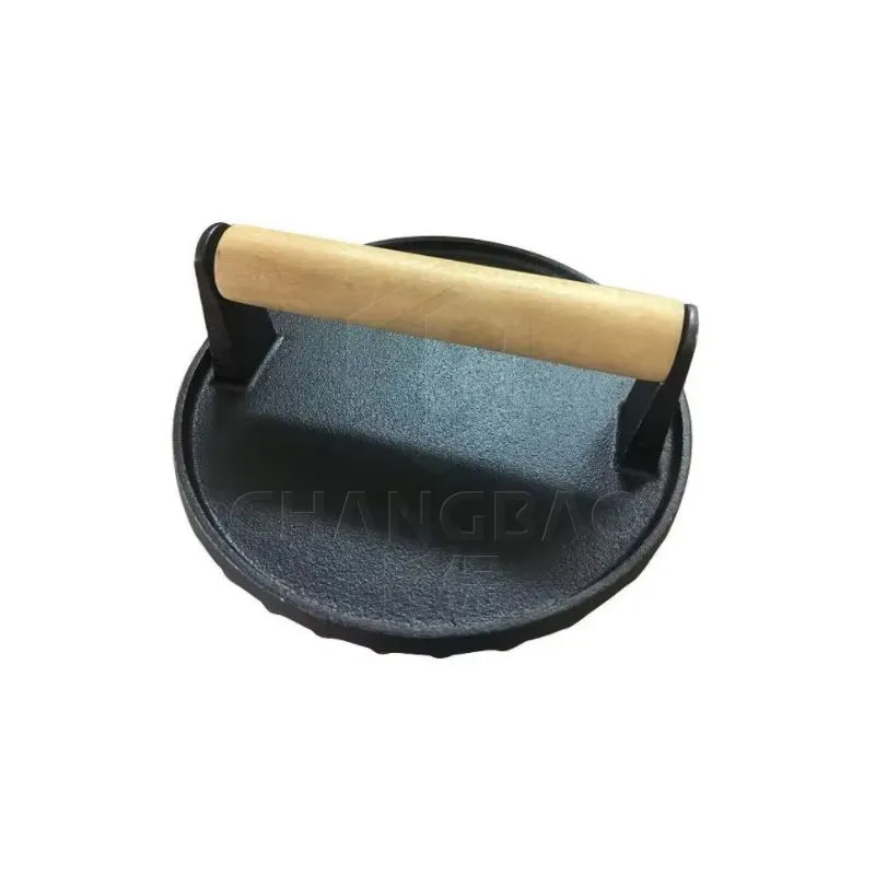 Round Meat Pressing Plate with Wooden Handle